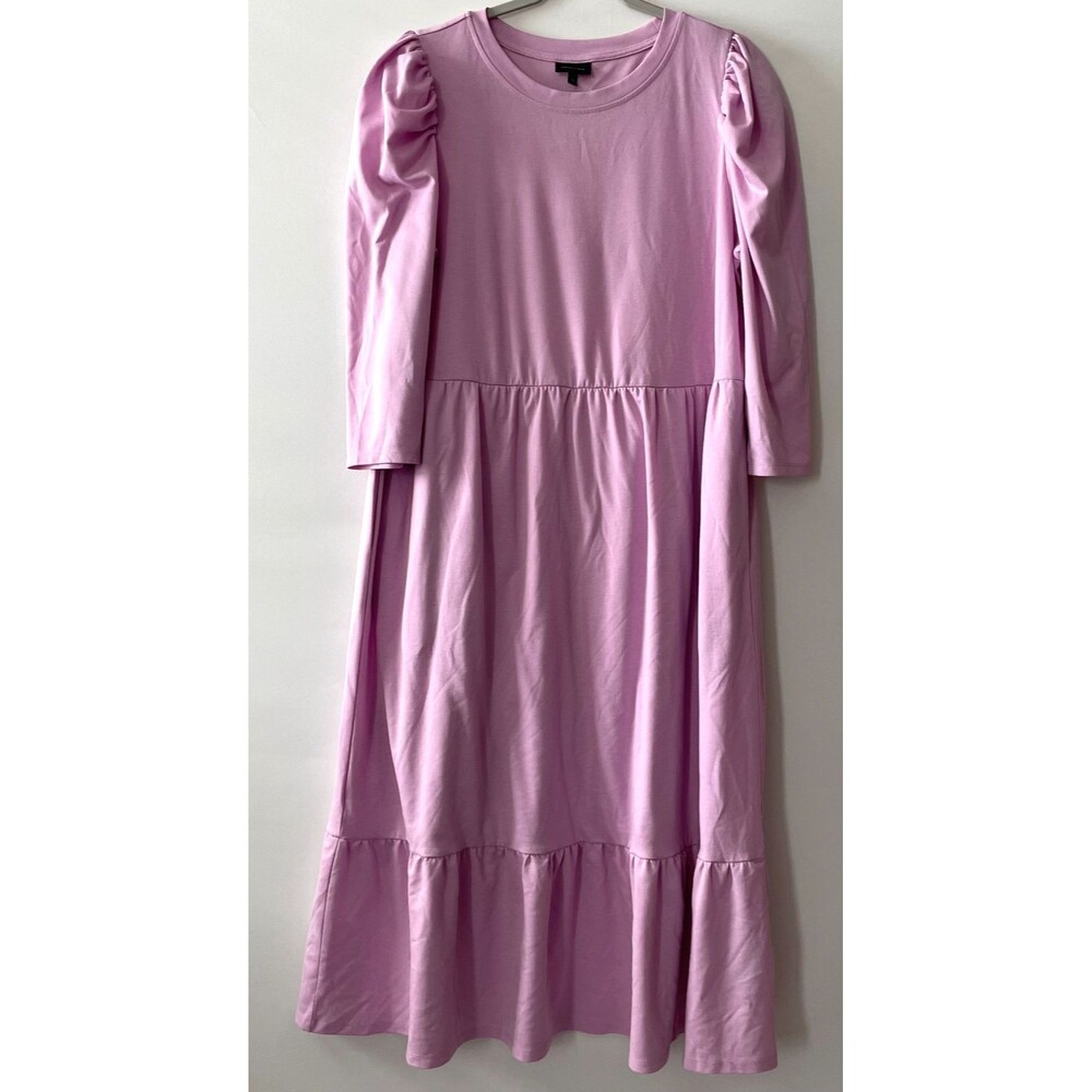 Who What Wear Pink Tiered Maxi Dress XL 3/4 Puff Sleeves Pockets